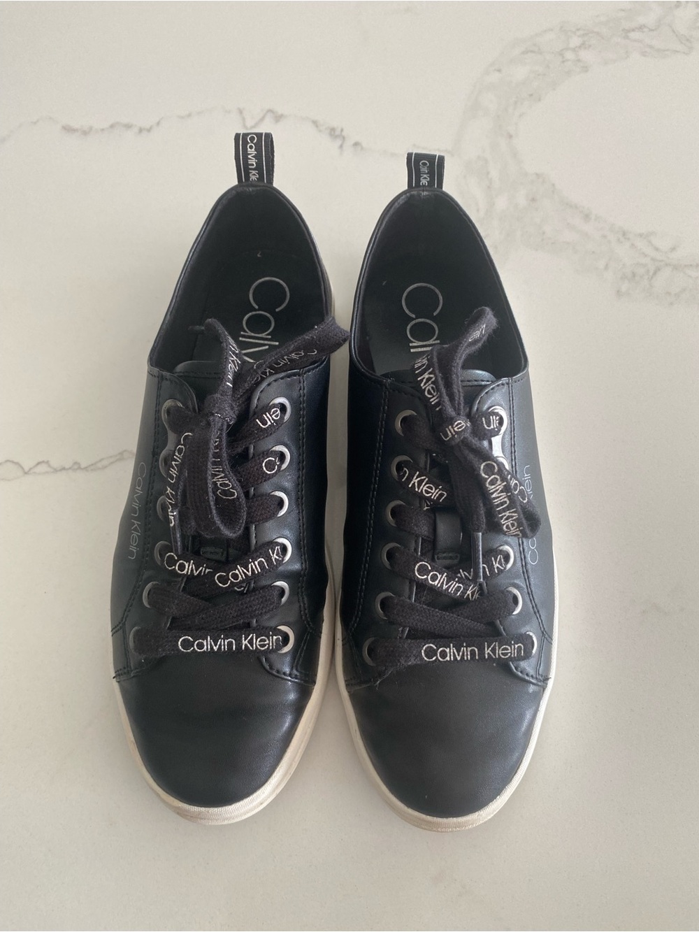 Calvin Klein Black Leather Lace-Up Sneakers